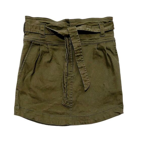 SHINE Star Olive Green High-Rise Paperbag Belted Mini Skirt - Picture 2 of 5